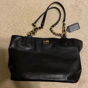 Black leather coach handbag